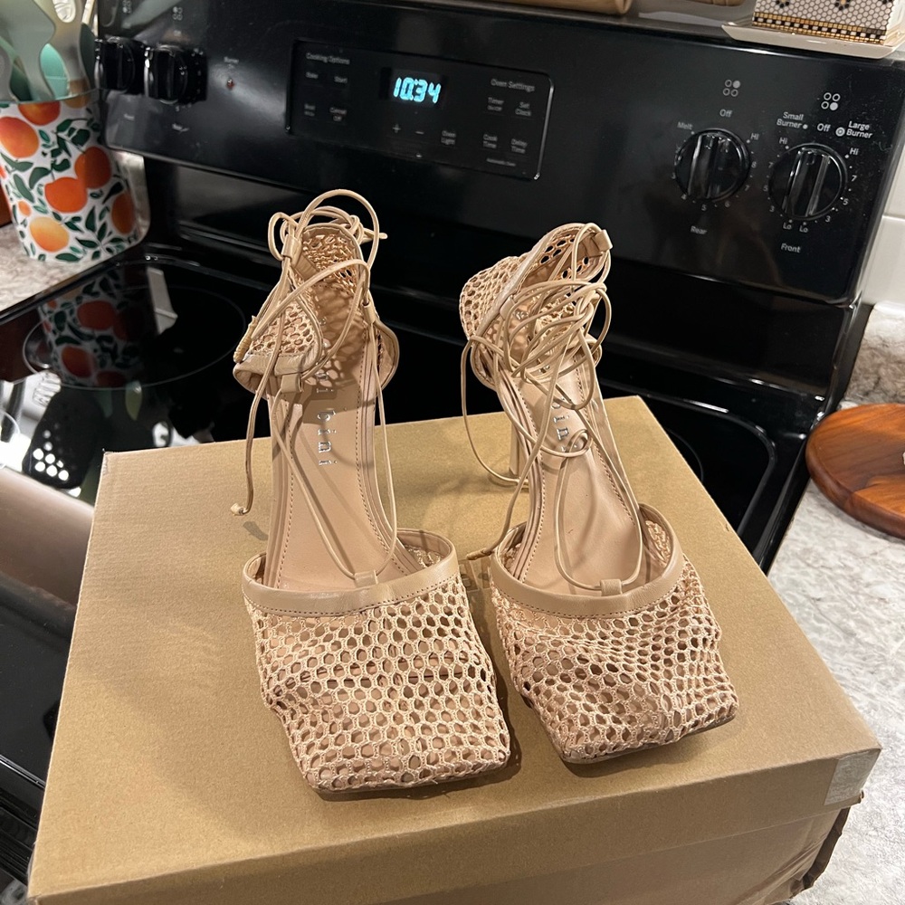 Giani Bernini Tan Mesh Lace-Up Heels